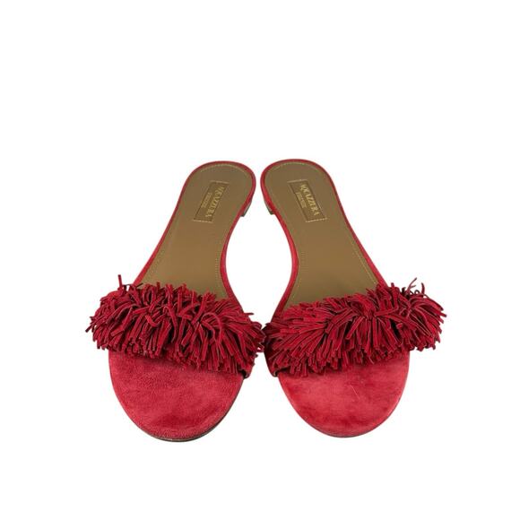 NEW Aquazzura Wild Thing Red Suede Fringe Slide Flats EU 37.5 - Picture 7 of 9